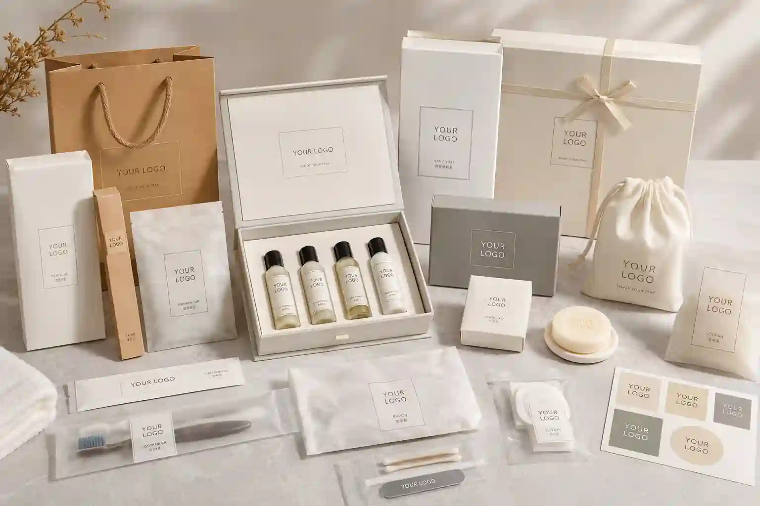Custom hotel amenities packaging samples placeholder
